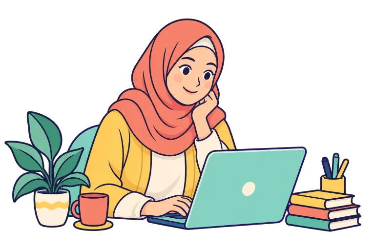 Orang tua mencari pilihan sekolah menggunakan laptop